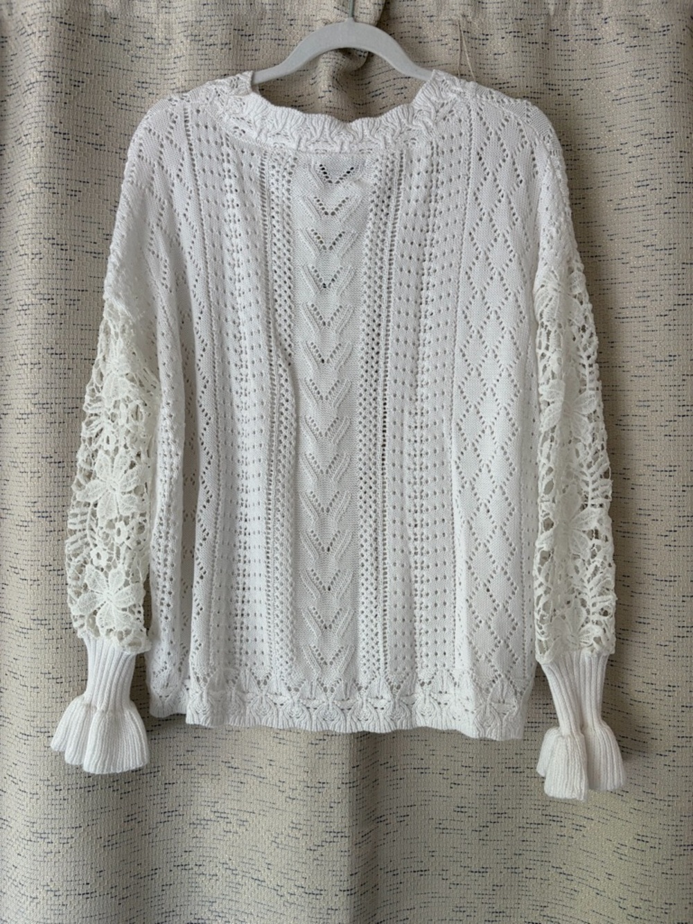 Miss Sparkling Crochet Sleeve Openwork Knit Sweater NWT - Picture 3 of 9